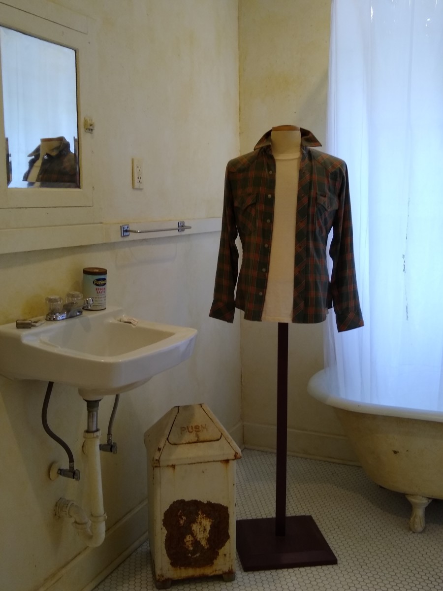 Sodapop's (Rob Lowe's) shirt hangs on display in the bathroom. 